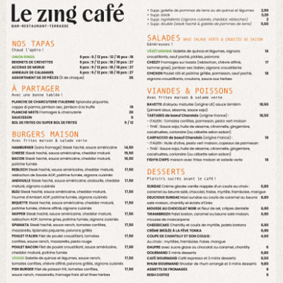 Carte menu restaurant la trinité sur mer